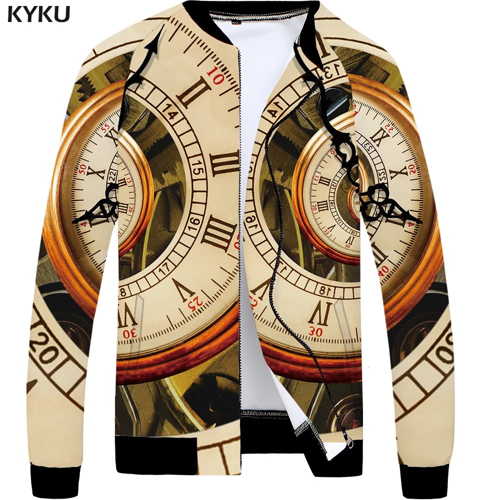 KYKU Brand Clock Jacket Men Mechanical Coat Bomber Thin Metal 3d Print