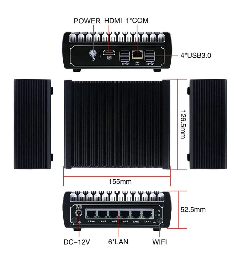 Мини ПК Pfsense 6 дюймов Intel LAN без вентилятора Core i5 7200U i3 7100U DDR4 ОЗУ 4 Гб AES NI Linux