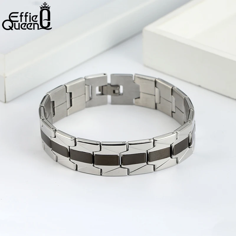 

Effie Queen Stainless Steel Black Silver Color Bracelet For Men Chain Link 21cm Male Bracelets Bangles Punk Men Jewelry IB124
