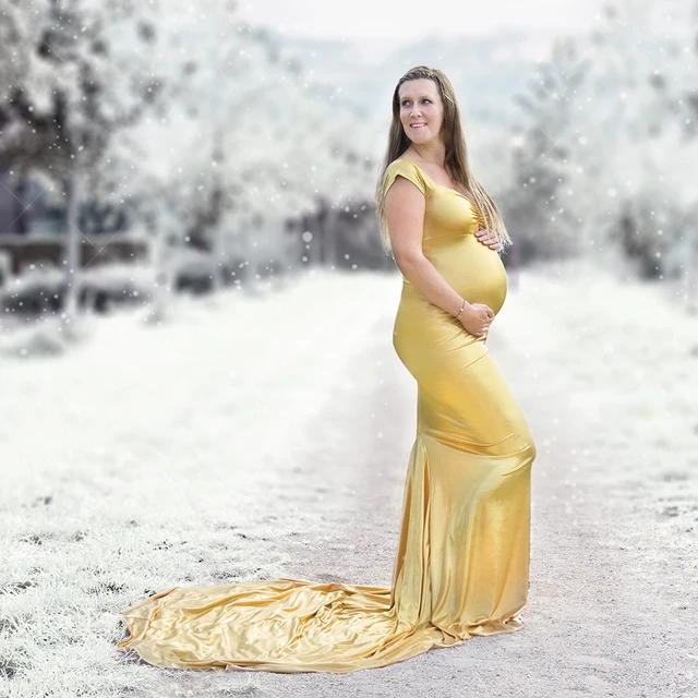 Dj New Maternity Dresses For Photo Shooting V Neck Golden Dress