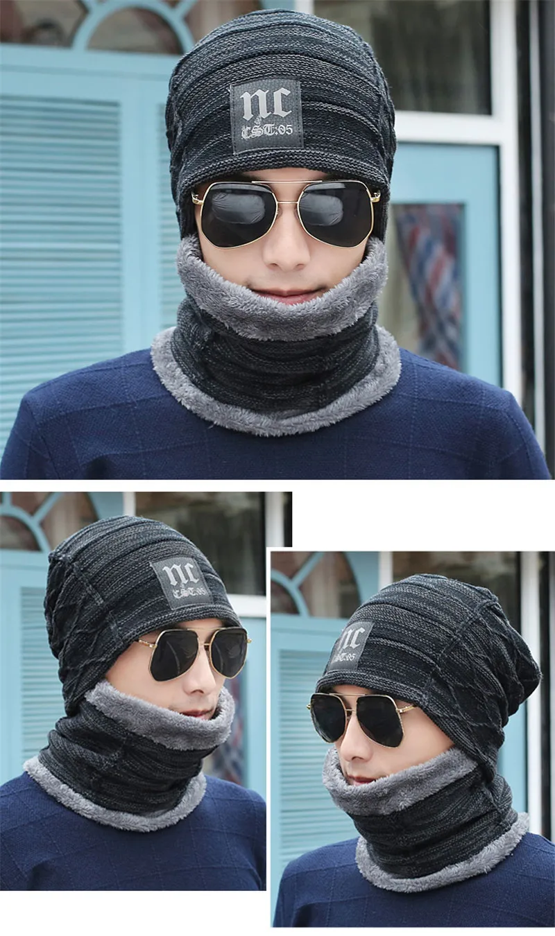 Мужская зимняя Балаклава, маска для лица, теплые наборы шарф шапка Skullies Beanies, флисовые шляпы, вязаная шапка бини с надписью, ветрозащитная Лыжная шапка