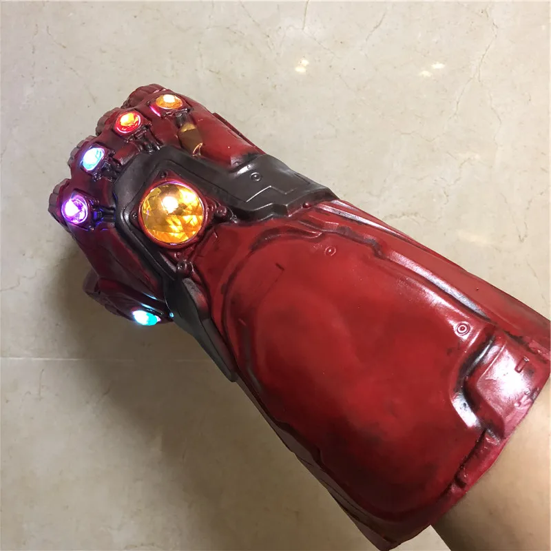 1:1 Endgame Железный человек Тони Старк светодиодный светильник Thanos Gauntlet камень косплей перчатки Гибкие пальцы латекс