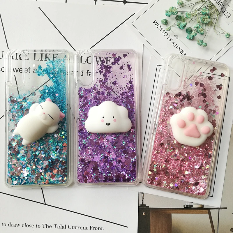 3D Squishy Cat Cases For Huawei P smart P8 p9 lite mini 2017 Liquid Glitter Cover Honor 8 pro 9 10 V10 6A 6X 5A 5X 5C 4A |
