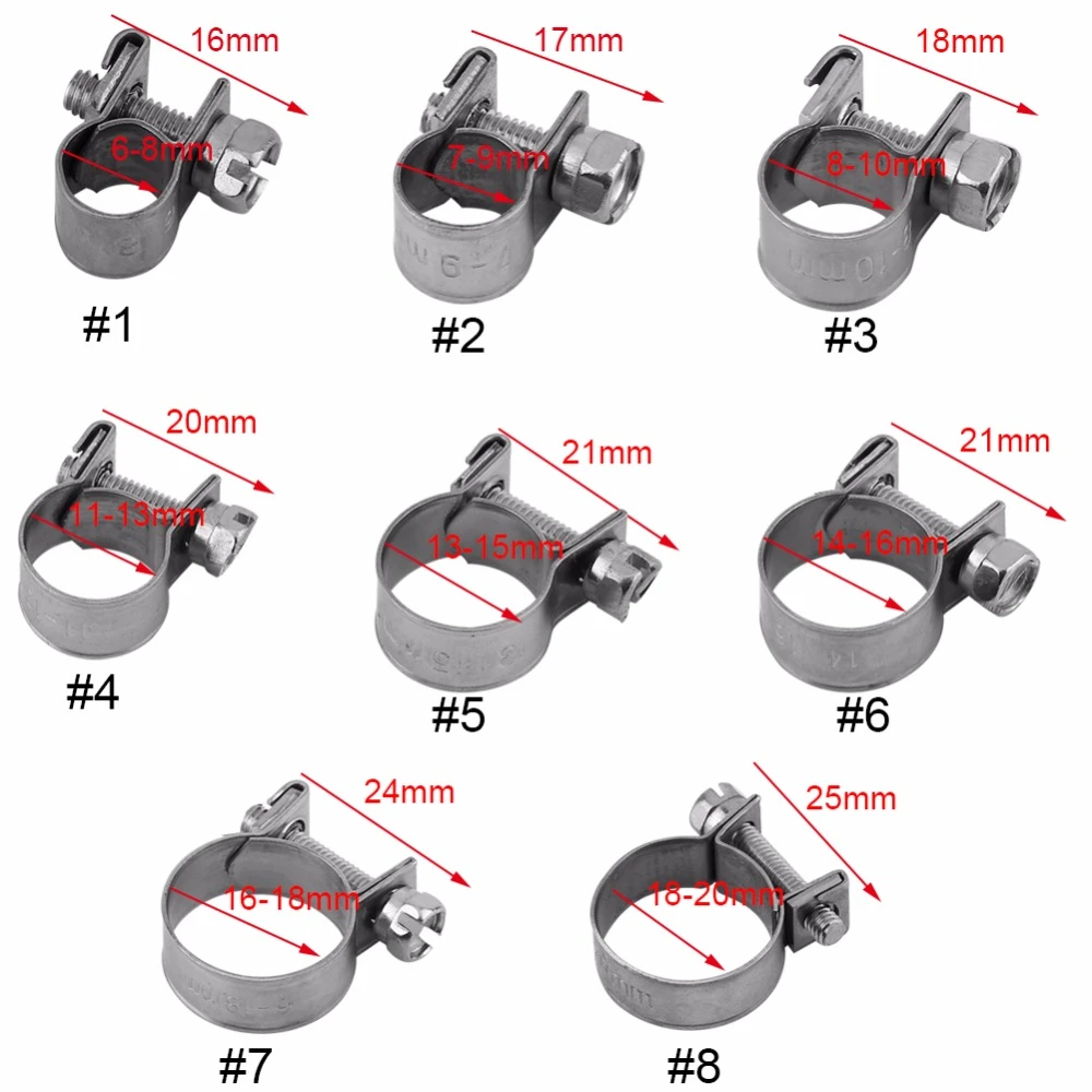 10pcs Stainless Steel Hose Clips Pipe Clamps Clamp Multi Size Diameter 6-20mm 10pcs Stainless Steel Hose Clips Pipe Clamps Clamp Multi Size Diameter 6-20mm