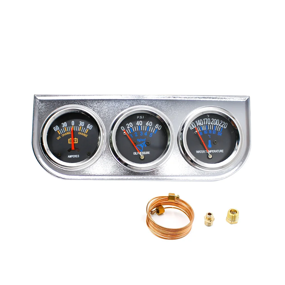 Universal 2" 52MM 3 In 1 AMP Meter + Oil Pressure +Water Temp Triple 3