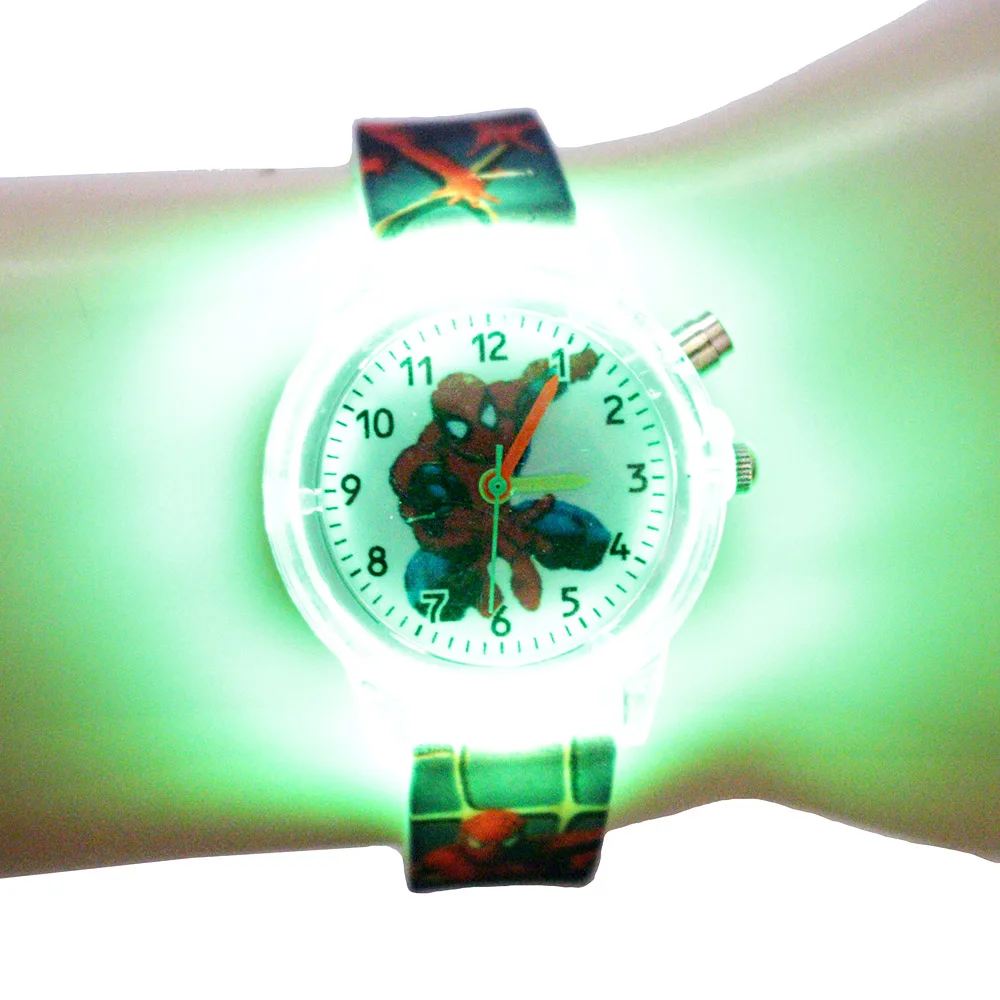 Детские часы с человеком-пауком для детей, яркие светящиеся электронные часы для мальчика, подарок на день рождения, наручные часы, Прямая