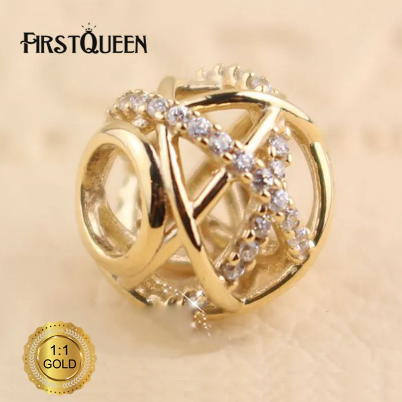 

FirstQueen 14k Gold Galaxy Charm with Clear Cz Charm Fit Original Bracelets Bangles Authentic Jewelry Gift Fine Jewelry