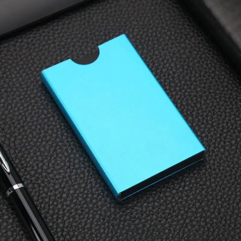 Алюминиевый держатель для карт для мужчин и женщин ID кредитный держатель для карт модный металлический RFID защитный чехол для карт бизнес-держатель для карт прочный - Цвет: Синий