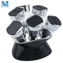 7 unids Condimento Conjunto Sal y Pimienta Vinagrera Cocina Estante de la Especia De Plástico Conjunto 6 unids Jars 1 unid Estante negro