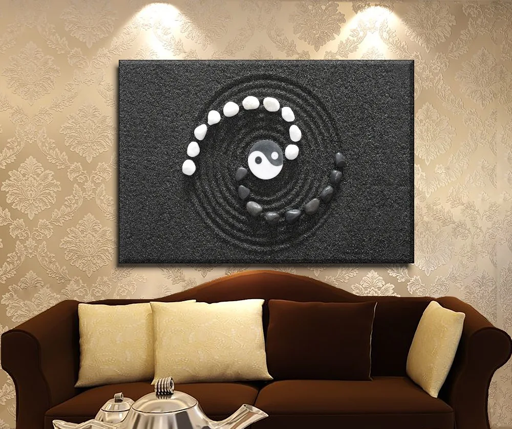 Настенная модульная HD Картина на холсте тип печати 5 шт. черный и белый песок камень Инь и Ян плакат Современный домашний декоративный