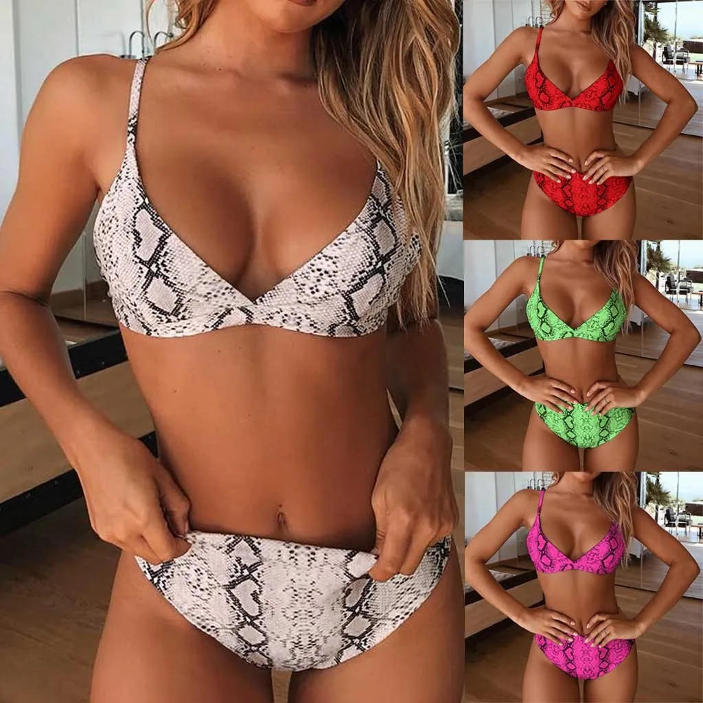 

2019 New Sexy hot sale brandBikinisWomen Snake Print Push-Up Padded Bra Beach Bikini Set Swimsuit Swimwear