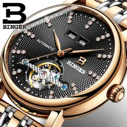 2018 Новый Бингер мужские часы Роскошные Алмаз Полный нержавеющей Сталь сапфир Превосходное качество Механические часы B-1173-1