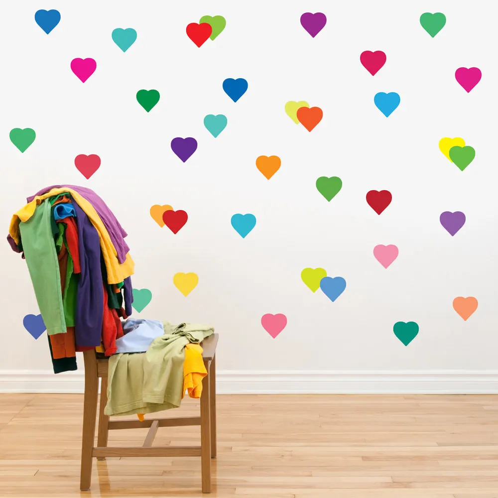 

24pcs/set Removable Rainbow Color Love Hearts Peach Pattern Labels Sticker Home Decoration Accessories for Living Room