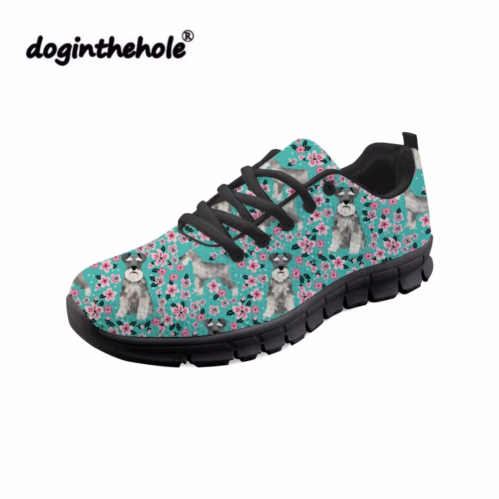 

doginthehole Women's Low Top Flat Shoes Schnauzer Printing Comfortable Sneakers for Teenager Mesh Shoes Feminine Flats Footwear