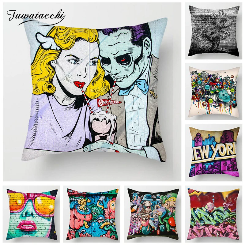 buy Fuwatacchi Graffiti Pillow Cover Harry Quinn Clown Cushion Cover for Home Chair Sofa Car Decorative Pillows 45*45cm