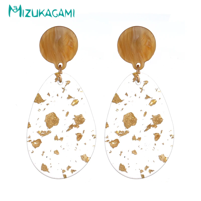

MIZUKAGAMI Fashion White Transparent Gold Foil Acrylic Resin Long Simple Personality Drop Earrings Female Wedding Party Earring