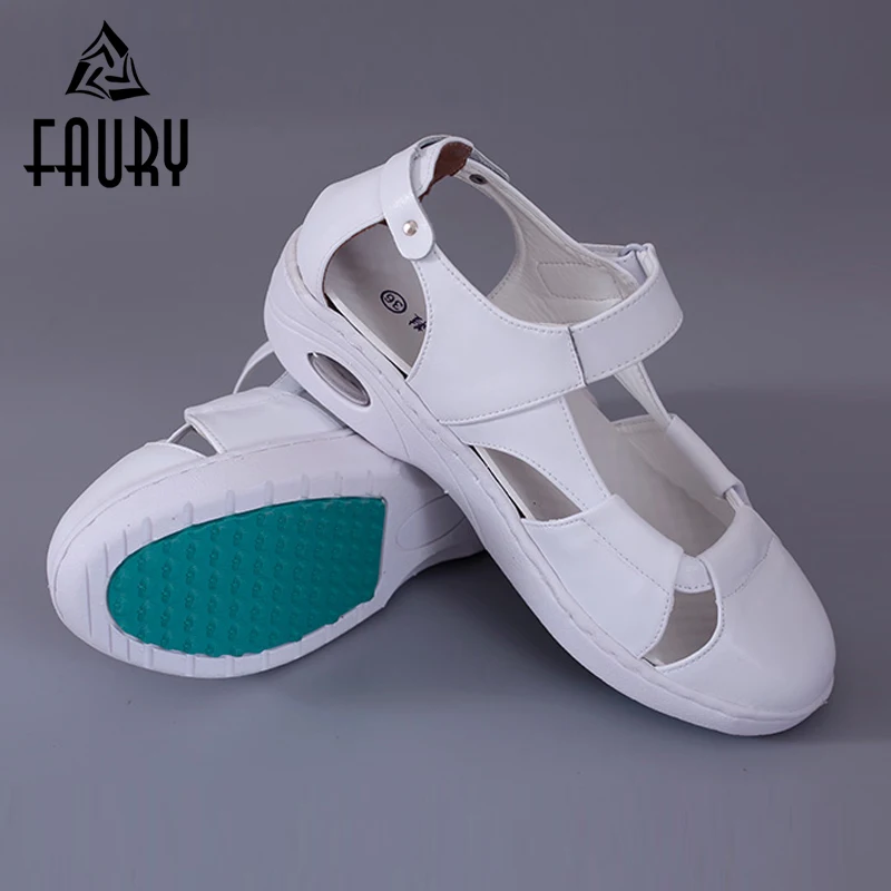 

Nurse Summer White Hollow Sandals Air Cushion Shoes Women's Breathable Flat Wedges Shoes Hospital Medical Surgical Work Shoes