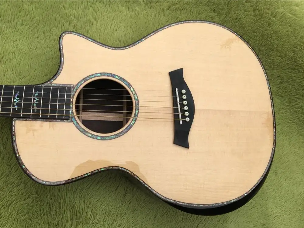 

2018 New + Factory + body cut Chaylor 914ce acoustic guitar all real abalone solid spruce top TY 914 acoustic electric guitar