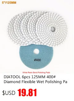 DIATOOL 6pcs 5inch #800 Diamond Flexible Wet Polishing Pad for Stone, White Bond, Spiral Type Diameter 125mm Free-shipping