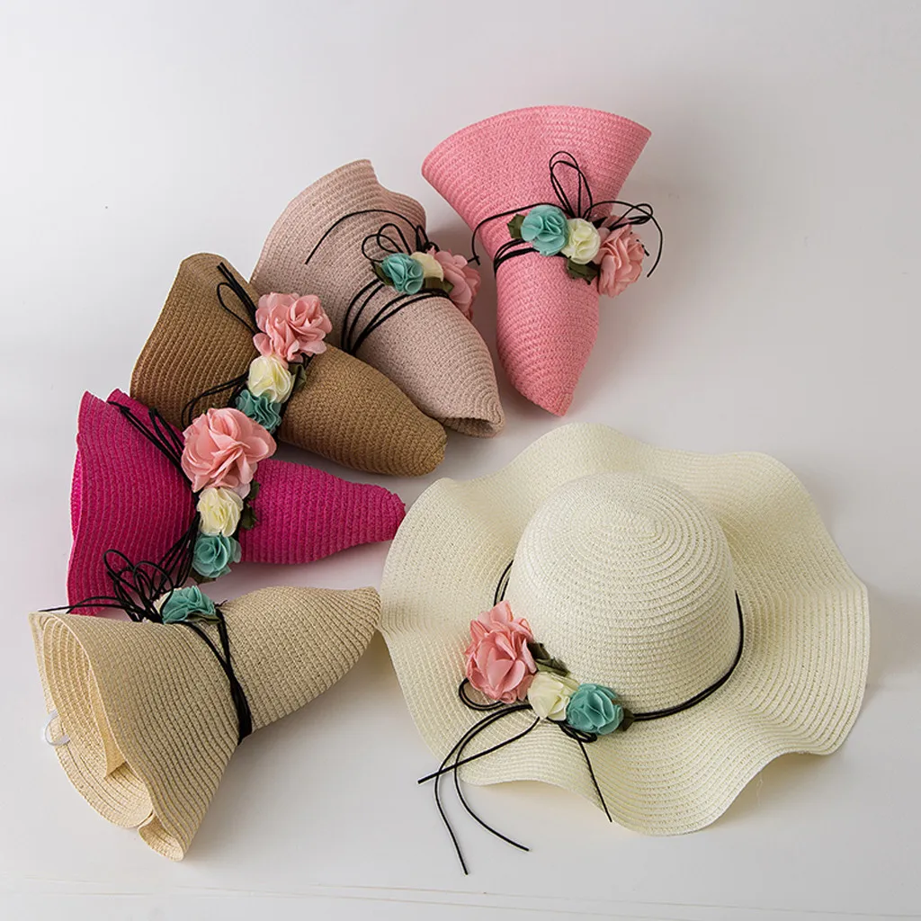 

19-24 Months Fashion Polyester Baby Hat For Girls Solid Color With Flower Baby Caps Summer Tour Fitted Kids Hats For Girls