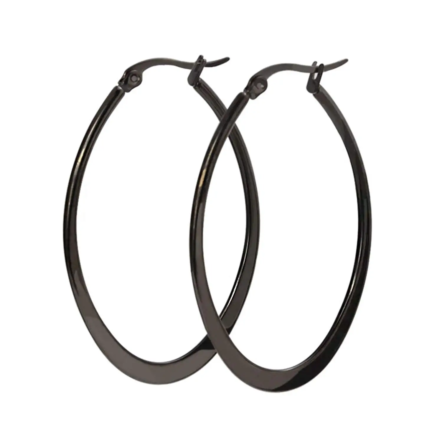 

Women's Flattened Polish Finished Stainless Steel Plain Big Hoop Earrings
