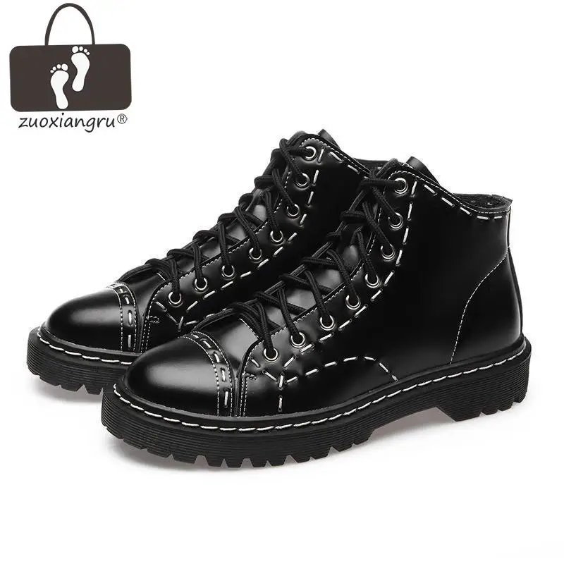 

Zuoxiangru Leather Women Ankle Boots For Women Low Heel Autumn Big Size Square Heel Round Toe Split Leather Ladies Short Boots