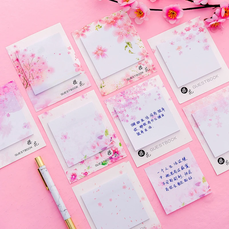 Милые Cherry невые цветы memo pad Sticky Notes Memo записная книжка Note бумажные закладки стикеры школьные принадлежности