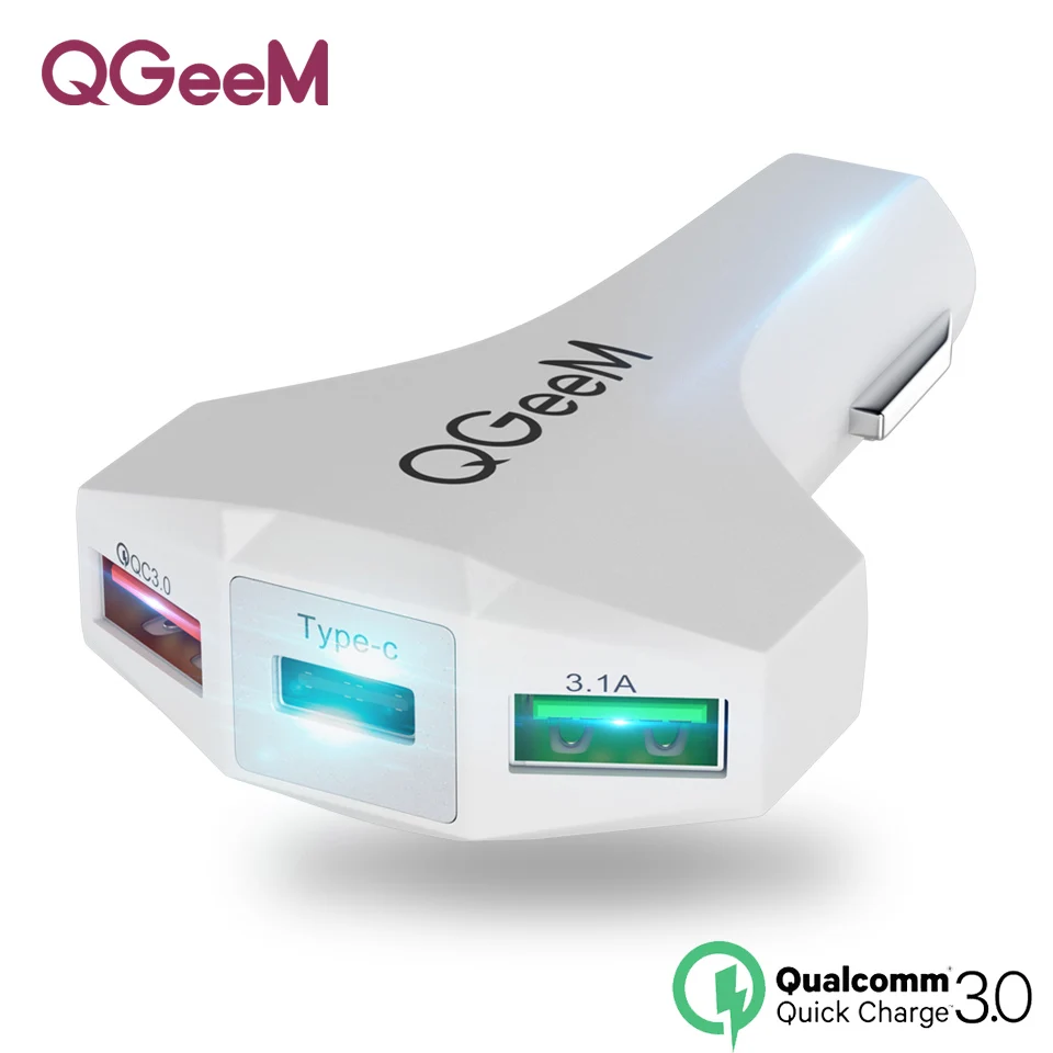 QGEEM USB C автомобильное зарядное устройство Quick Charge 3,0 Авто Тип C быстрое автомобильное зарядное устройство адаптер молоток 3USB портативное автомобильное зарядное устройство для iPhone Xiaomi - Тип штекера: Snow White