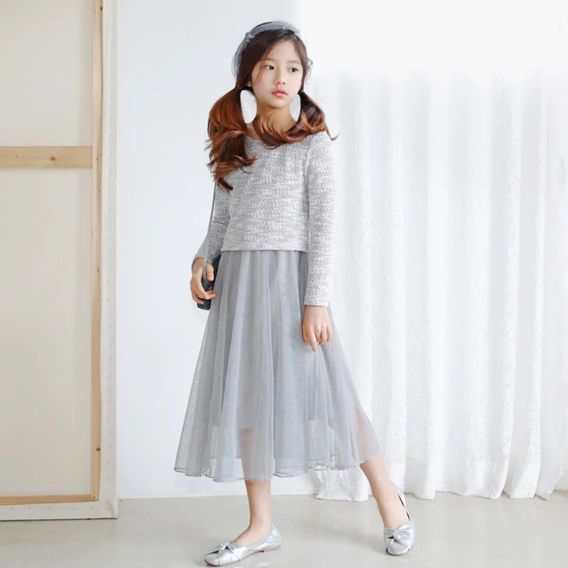 

Brand Girls Two-piece Suit Kids Sweater and Sundress 2019 New Baby Spring Dress Mesh Sleeveless Dress and Tops Kids Set,#3954