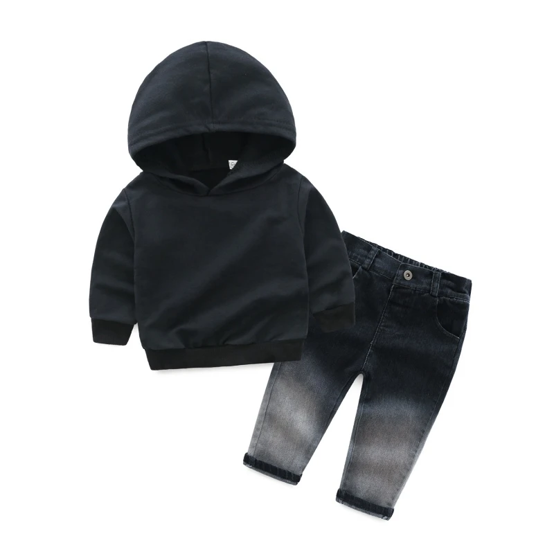 

Autumn Baby Boys Clothes Set Hooded Long Sleeve Children Boy Clothing Kids Clothes Black T-shirts+Jeans Pants Tracksuit outfits