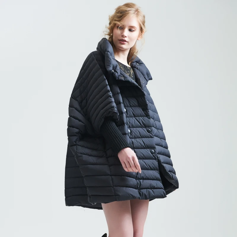 TopFurMall) европейские зимние женские парки Пальто с рукавом «летучая мышь» 80% утка вниз модная верхняя одежда пальто свободный стиль LF4148