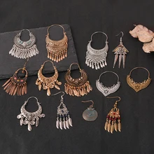 Индийские длинные серьги, золотые и серебряные металлические кисточки, винтажные этнические висячие серьги, свадебные вечерние ювелирные изделия, женские аксессуары