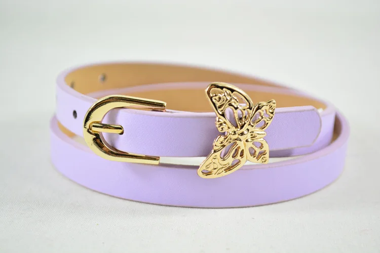 

1 piece Child butterfly accessories belt candy color strap female baby PU belt decoration kids belt for girl with bow accessory