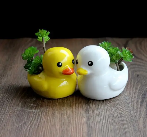 

Modern Home Decor Zakka White Ceramic Animal Duck Flower Pot Creative Garden Mini Flower Pot Decorative Craft Bonsai Planter