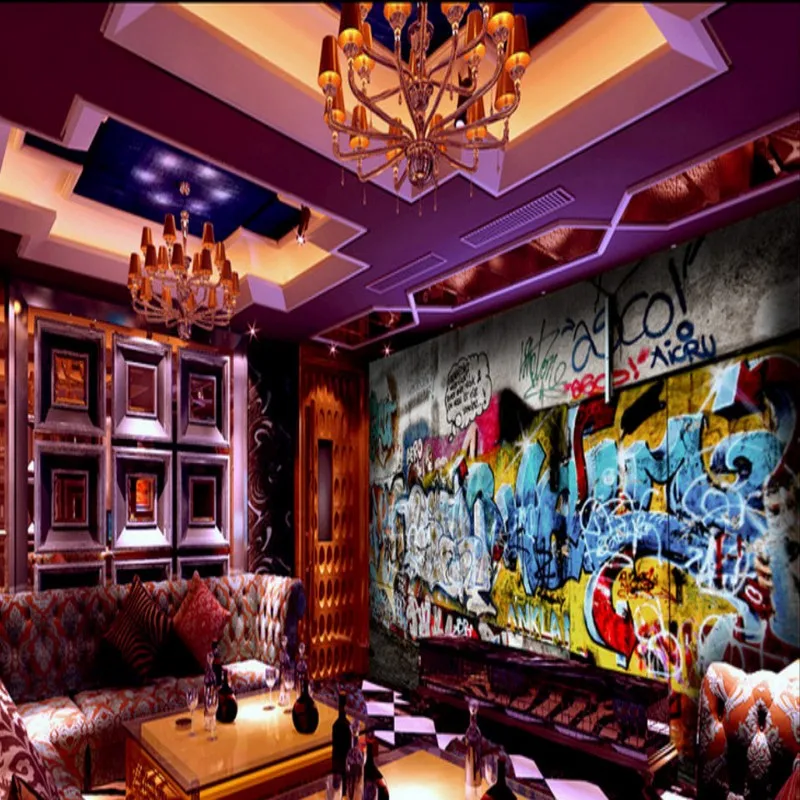 

Custom photo wallpaper Custom Street rock graffiti bar KTV background wall mural restaurant gallery corridor mall wallpaper