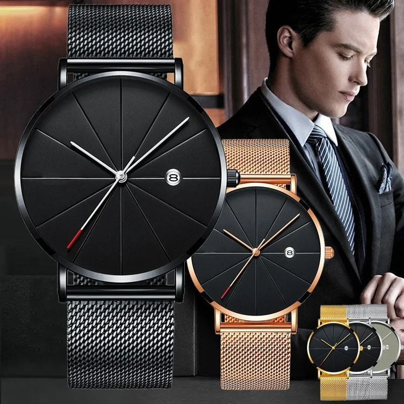

Top Brand Luxury Ultra Thin Watch Men's Quartz Wristwatches Casual Steel Mesh Date Waterproof Clock Male Relogio Masculino 2019