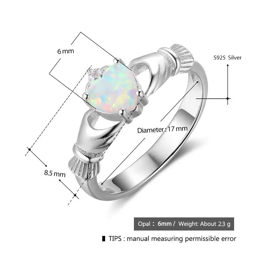 Claddagh кольцо Soild 925 пробы серебряные женские кольца Классический браслет с сердцем из опала камень лояльность ювелирные изделия для женщин(JewelOra RI103629