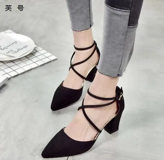 

Women's Sandals Shoes Sandale abarca Thick Heel High Heels 13.5CM Sexy Open Toe Pointy Sandals Women Shoes Flock Female Shoes