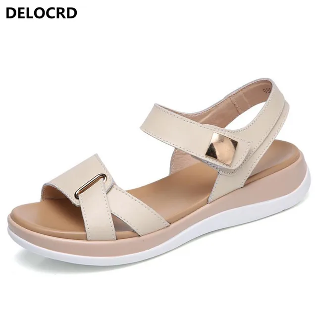 2018 New Summer Women's Sandals Leather Sandals Female Size Leather Sandals Open toe Fish Mouth Casual Shoes Slippers Footwear