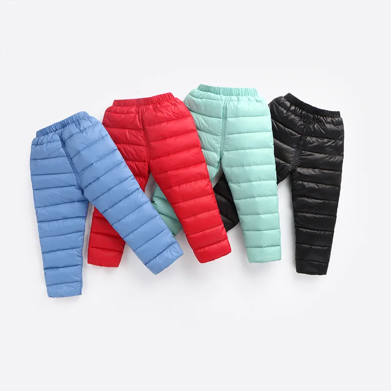 

BINIDUCKLING Winter Children Warm Pants Boys Girls White duck down Trousers Kids Elastic Waist Thick Pants Children's Clothes