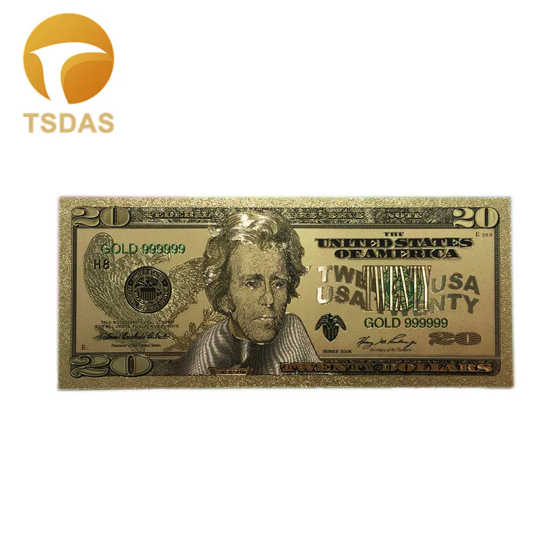 10Pcs/Set 24K Gold Plated Banknotes United Of America Gold Foil Banknote 20 Dollars Collection Fake Money 