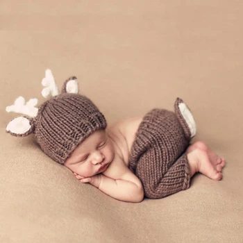 

0-6M Newborn photography props cute dear suits set baby photos toddler infant boy girl hat shooting accessories baby shower gift