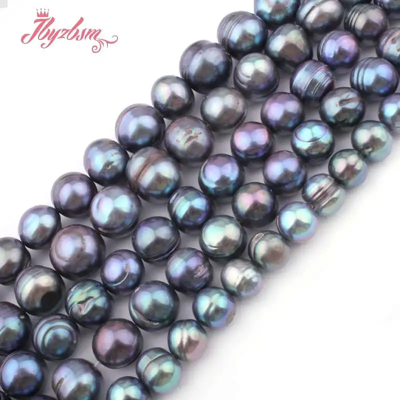 

9-10,10-12,11-14mm Dark Gray Nearround Freshwater Pearl Bead Natural Stone Beads For Necklace Jewelry Making 15" Free Shipping
