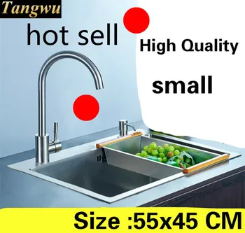 Buy Free Shipping Household Balcony Kitchen Manual Sink Single Trough Vogue Standard 304 Stainless Steel Hot Sell Small 550x450 MM