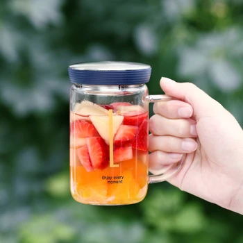 

350ml Glass Cup Borosilicate Glass Tea Cup Mug w/t Coaster Lid, Heat Resistant glass cups mugs