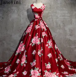 JaneVini элегантные женские цветочные платья с v-образным вырезом для свадебного корта с цветочным принтом и бантом для гостей, платье подружки