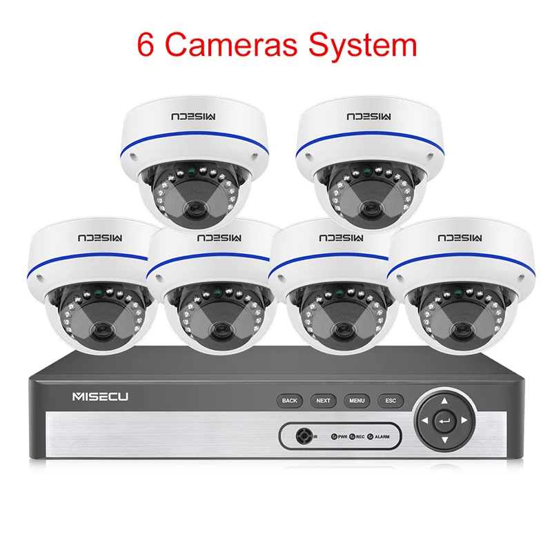 MISECU 8CH 1080P POE NVR, комплект, камера безопасности, система видеонаблюдения, внутренняя запись звука, IP купольная камера P2P, комплект видеонаблюдения - Цвет: 8CH NVR and 6 Camera