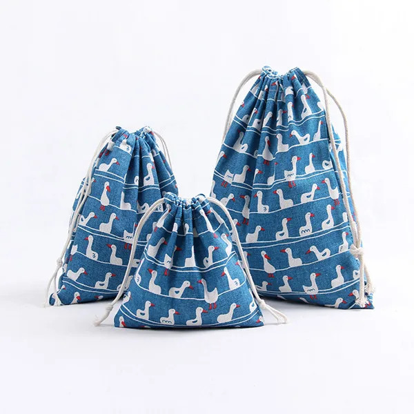 YILE 1 шт. вечерние подарочные сумки для конфет с принтом утки с синим дном из хлопка и льна на шнурке Органайзер на день рождения 8129c - Цвет: S 18x15cm