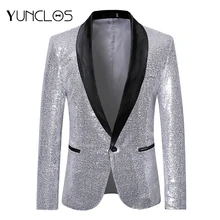 YUNCLOS мужской пиджак с блестками для свадебной вечеринки, Роскошный Блейзер с принтом, вечерние приталенные блейзеры с воротником-шалью