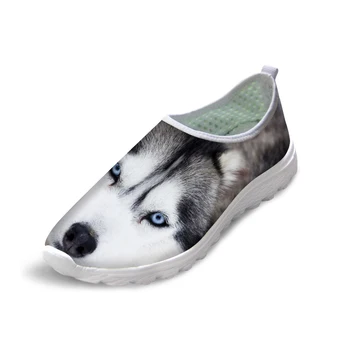 

NOISYDESIGNS 2018 New Men Casual Shoes Summer Slip on Mesh Shoes Comfort Men Flat Shoes Cool 3D Animal Wolf Husky Dog Shoes